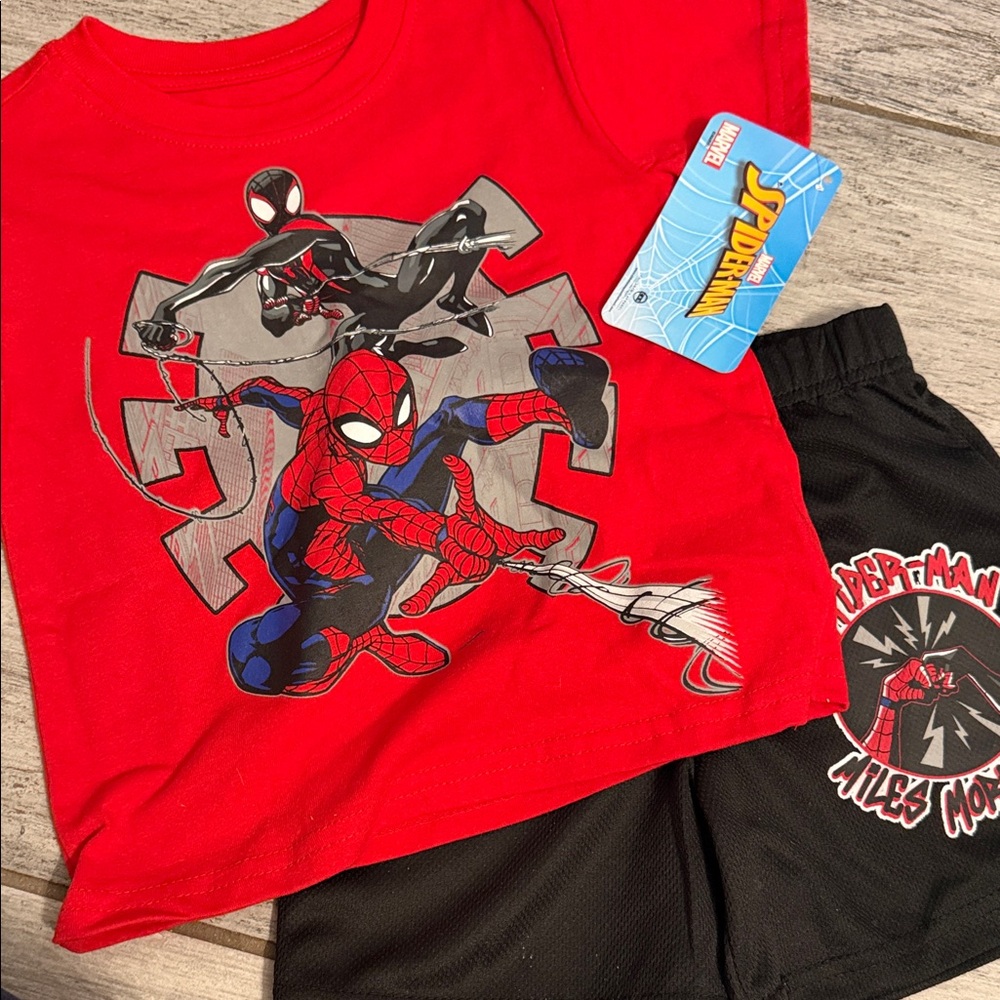 Marvel Spiderman Boys Matching TShirt and Shorts Set 2T NWT- Red and Black